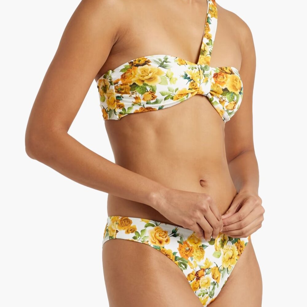 ONIA  Lauren one-shoulder floral-print bandeau bikini set
